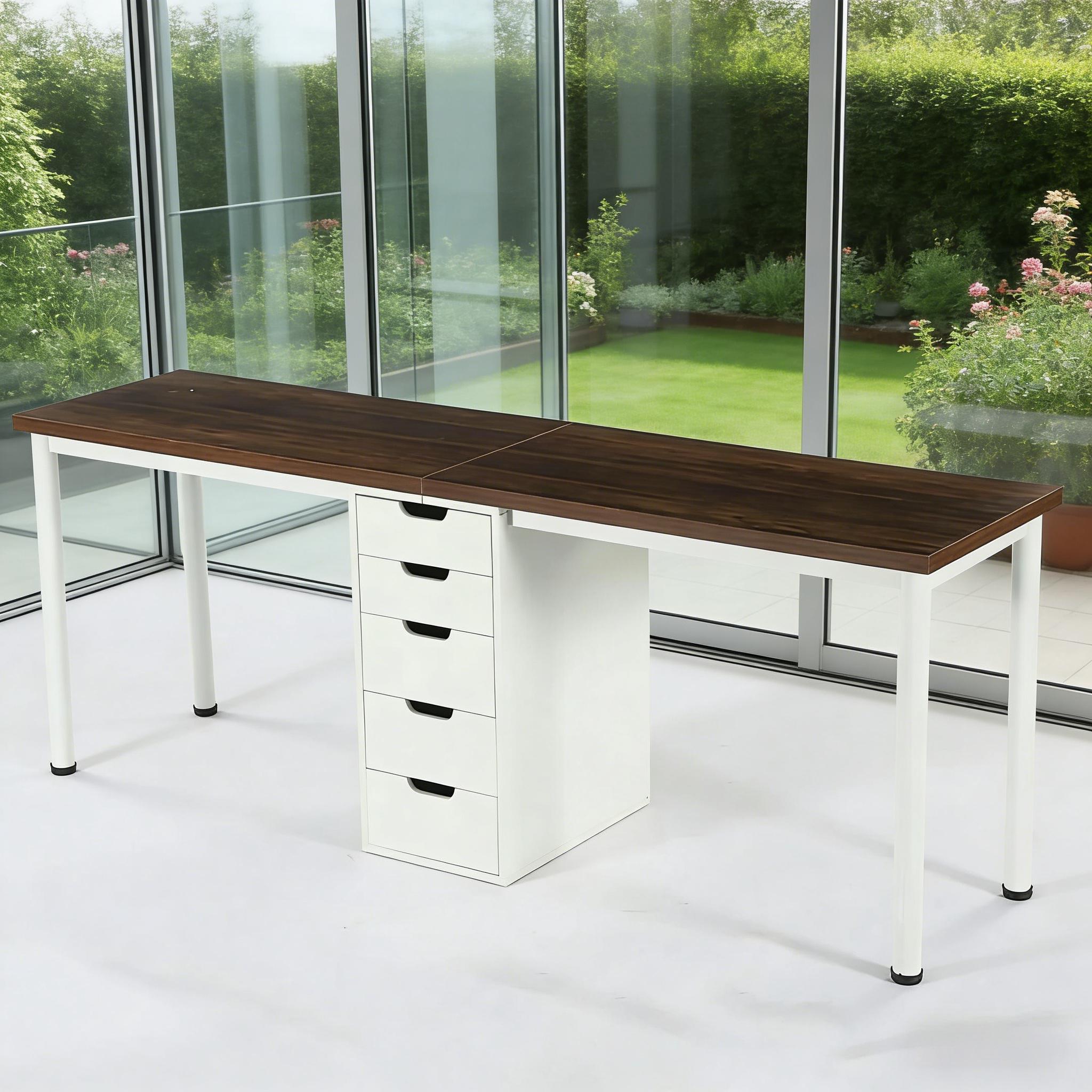 Two Person Desk, Long Computer Desk With 5 Drawers_voghion.com